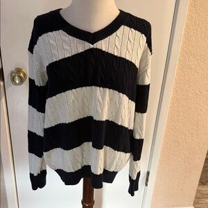 Brandy Melville V-Neck Sweater Navy Blue Stripes